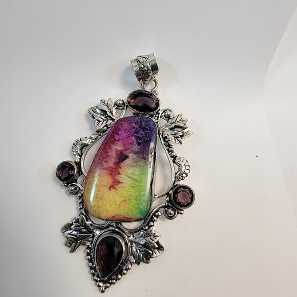 Necklace Pendants Handmade Jewelry Watermelon Tourmaline Amethyst Silver Pendant - Picture 1 of 10